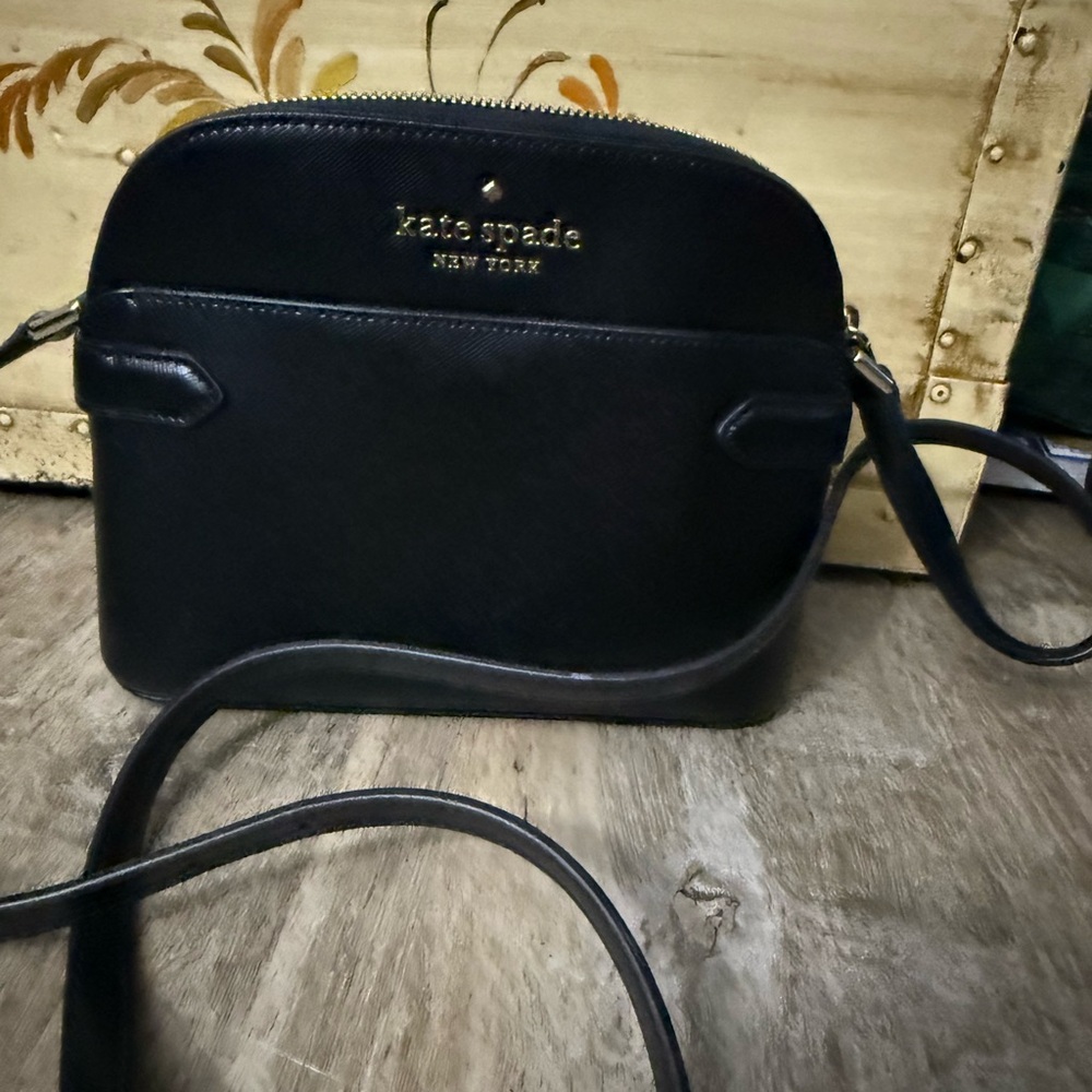 Kate Spade Black Textured Crossbody Bag with Gold Accents